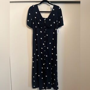 NWT Old Navy Waist-Defined Midi Dress in navy & white polka dots - Medium